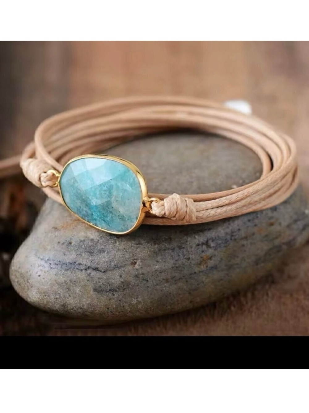 New Wrap Charm Bracelet Natural Amazonite 14K Plated Boho Indie